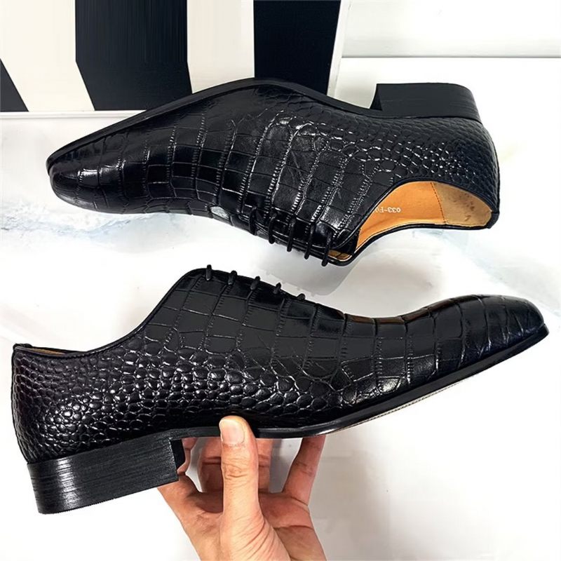 Sapatos Formais Masculinos Com Padrão Crocodilo Genuíno Sociais Outono - Preto