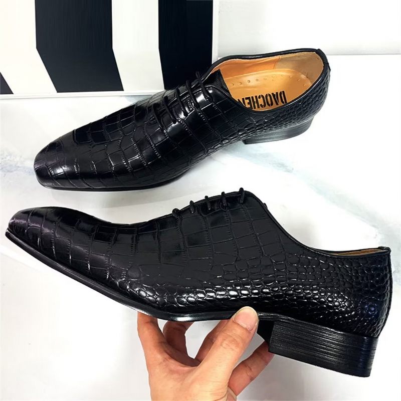 Sapatos Formais Masculinos Com Padrão Crocodilo Genuíno Sociais Outono - Preto