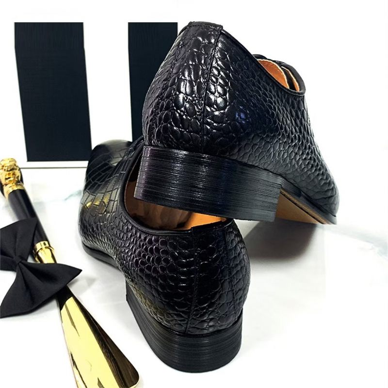 Sapatos Formais Masculinos Com Padrão Crocodilo Genuíno Sociais Outono - Preto