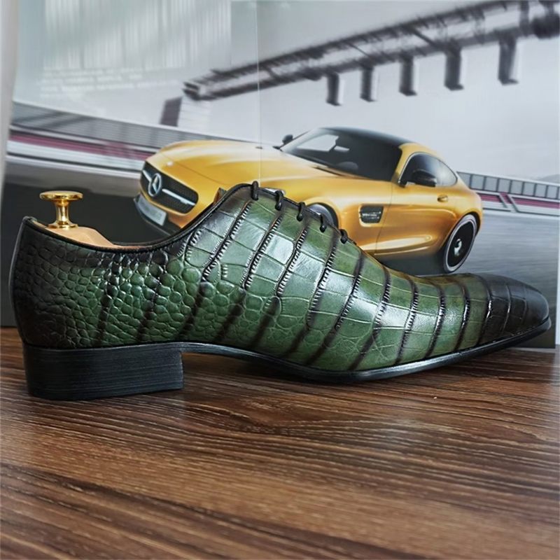 Sapatos Formais Masculinos Com Padrão Crocodilo Genuíno Sociais Outono - Verde