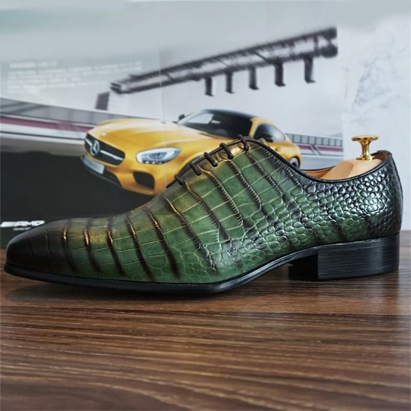 Sapatos Formais Masculinos Com Padrão Crocodilo Genuíno Sociais Outono - Verde