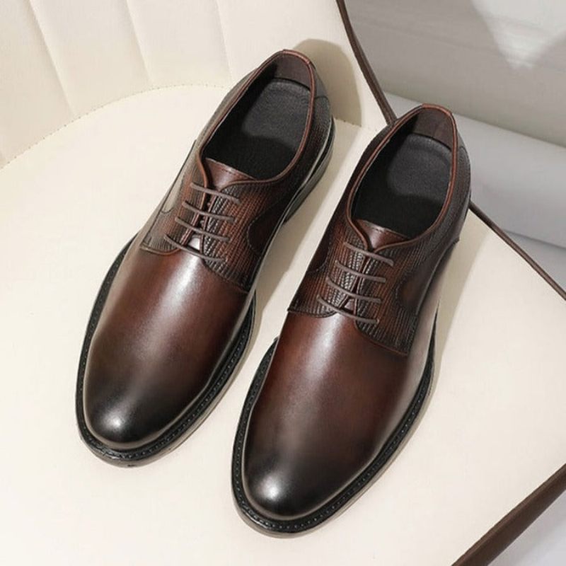 Sapatos Formais Masculinos Com Padrão Exótico Brogue Cordões - Café