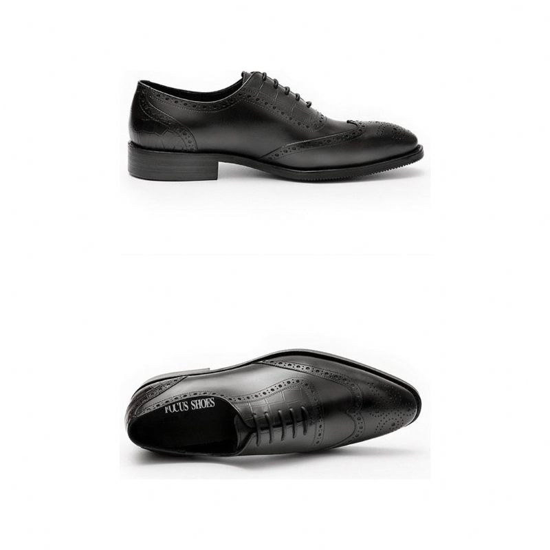 Sapatos Formais Masculinos Com Padrão Exótico Em Renda Brogue - Preto