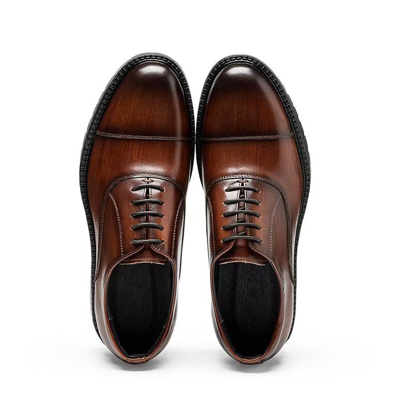 Sapatos Formais Masculinos Com Padrão Exótico Oxford - Marrom