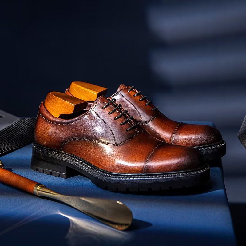 Sapatos Formais Masculinos Com Padrão Exótico Oxford - Café