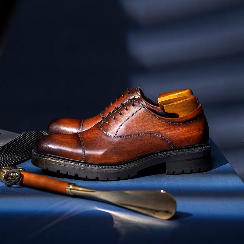 Sapatos Formais Masculinos Com Padrão Exótico Oxford - Café