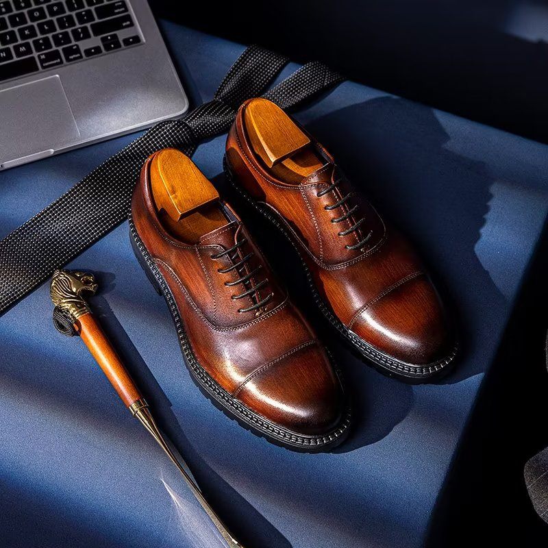 Sapatos Formais Masculinos Com Padrão Exótico Oxford - Café