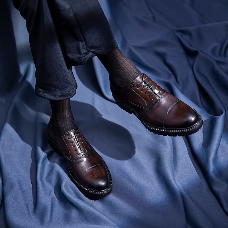 Sapatos Formais Masculinos Com Padrão Exótico Oxford - Café