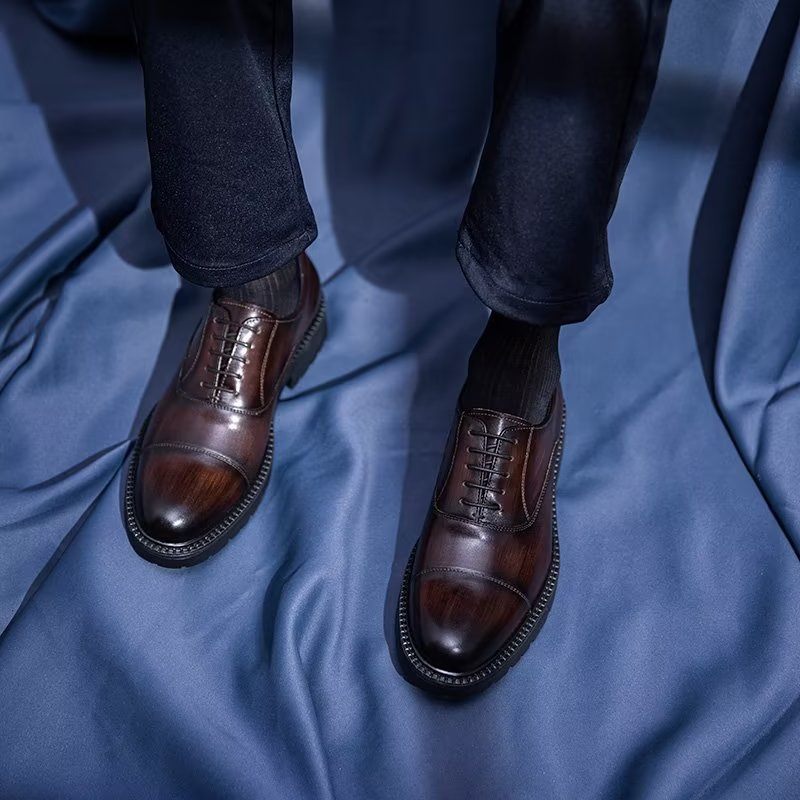 Sapatos Formais Masculinos Com Padrão Exótico Oxford - Café