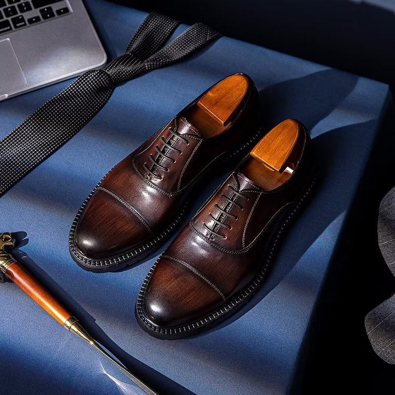 Sapatos Formais Masculinos Com Padrão Exótico Oxford - Café