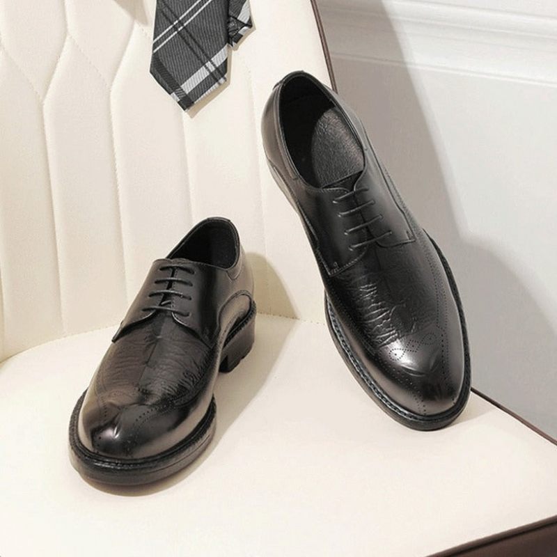 Sapatos Formais Masculinos Com Padrão Exótico Oxford Cordões - Preto