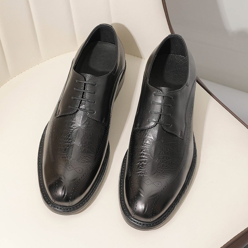 Sapatos Formais Masculinos Com Padrão Exótico Oxford Cordões - Preto