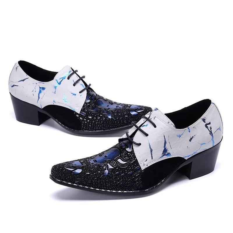 Sapatos Formais Masculinos Com Padrão Exótico Smart Derby - Azul