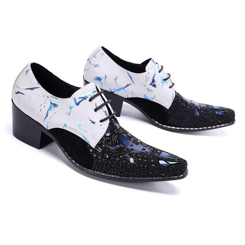 Sapatos Formais Masculinos Com Padrão Exótico Smart Derby - Azul