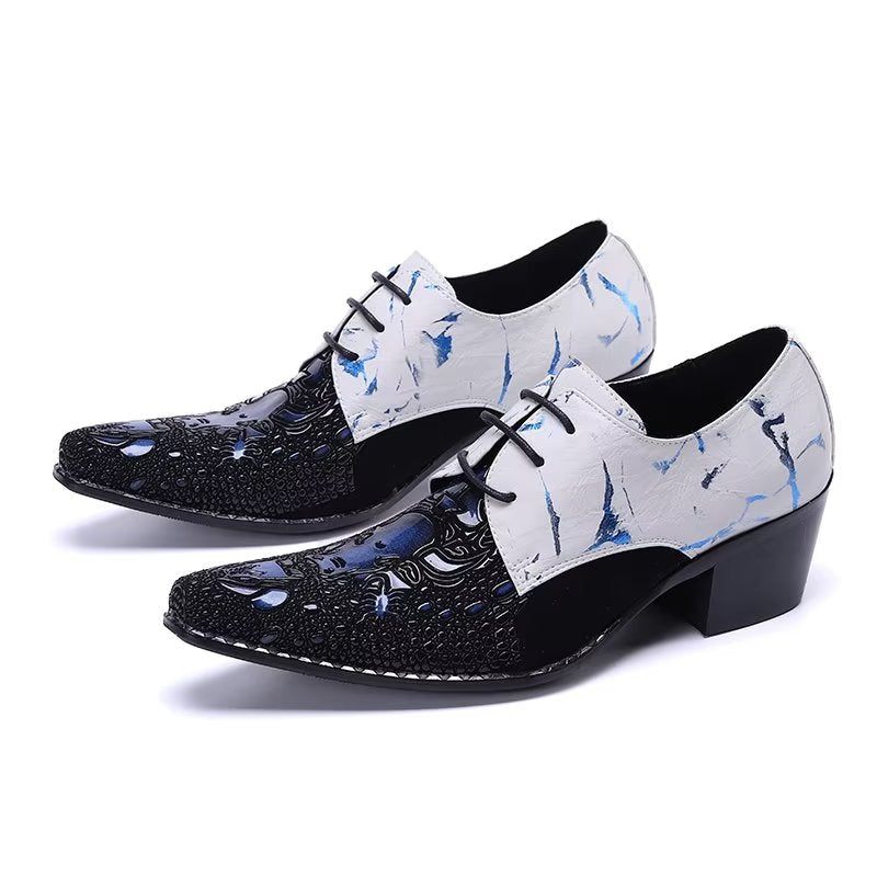 Sapatos Formais Masculinos Com Padrão Exótico Smart Derby - Azul