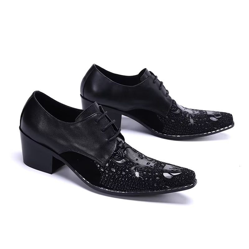 Sapatos Formais Masculinos Com Padrão Exótico Smart Derby - Preto 1