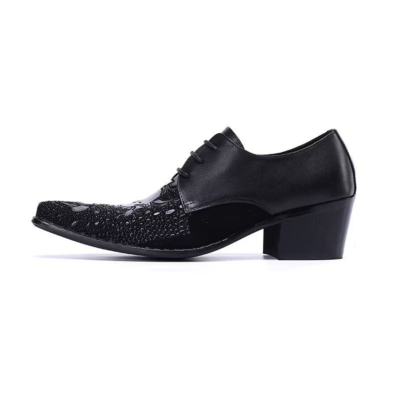 Sapatos Formais Masculinos Com Padrão Exótico Smart Derby - Preto 1