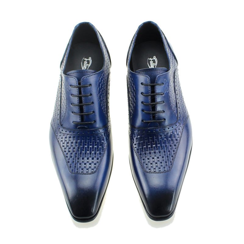 Sapatos Formais Masculinos Com Padrão Exótico Sociais Oxford - Azul