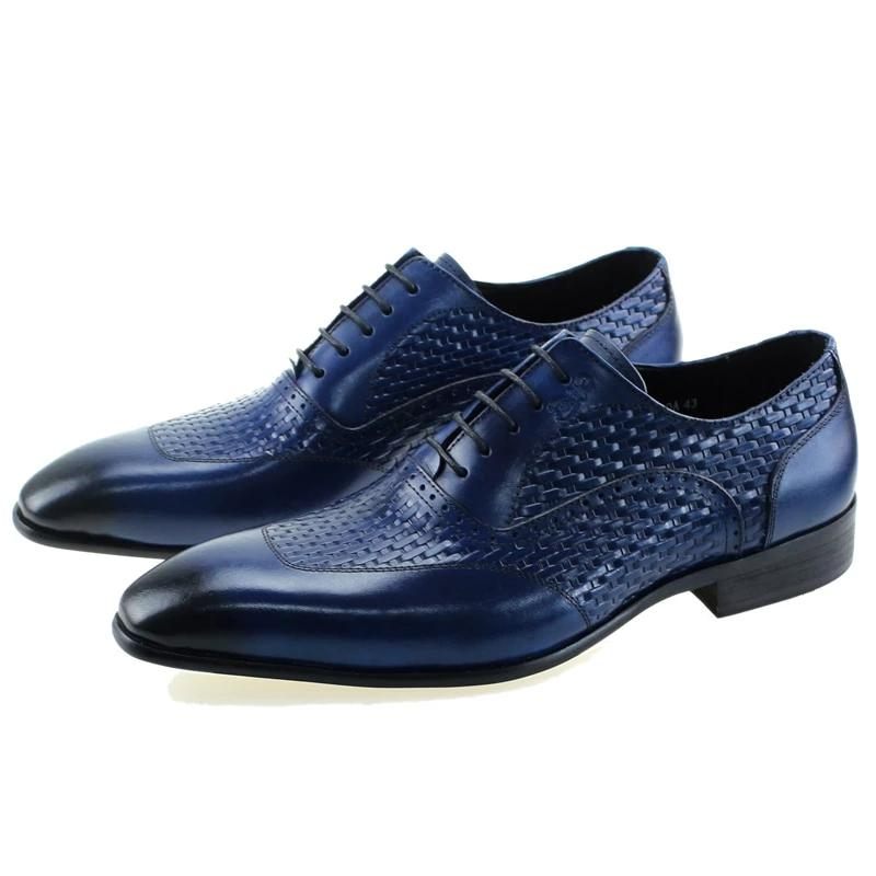 Sapatos Formais Masculinos Com Padrão Exótico Sociais Oxford - Azul