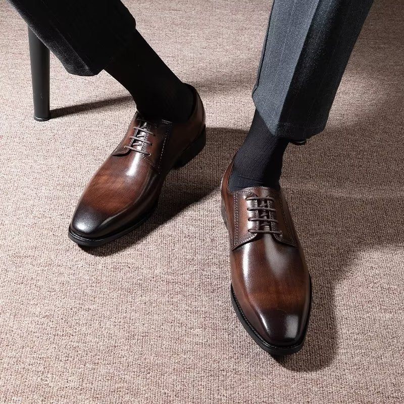 Sapatos Formais Masculinos Com Padrão Requintado Derbies - Café