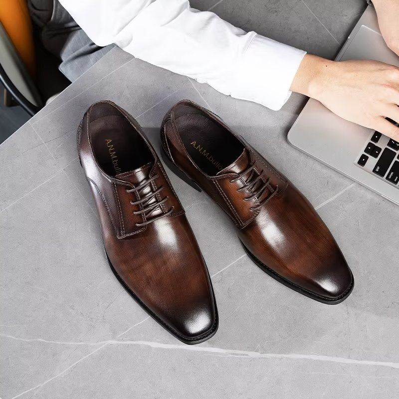 Sapatos Formais Masculinos Com Padrão Requintado Derbies - Café