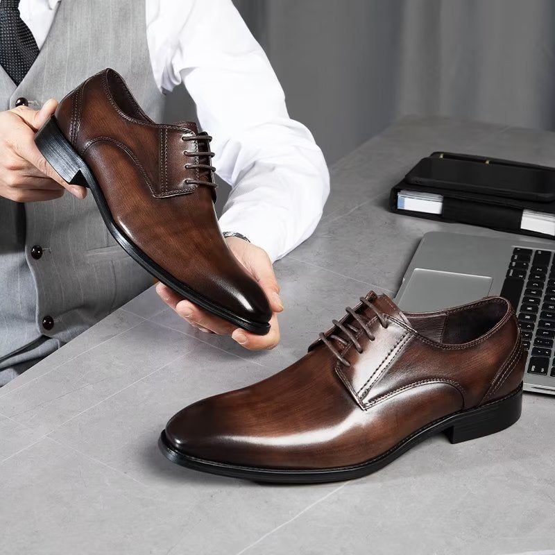 Sapatos Formais Masculinos Com Padrão Requintado Derbies - Café