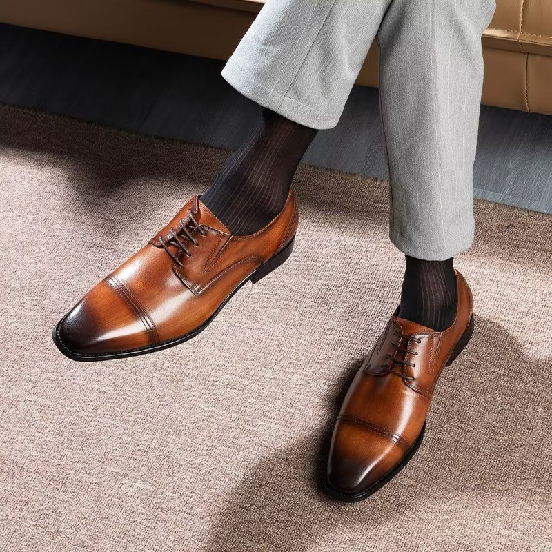 Sapatos Formais Masculinos Com Padrão Requintado Derby - Café