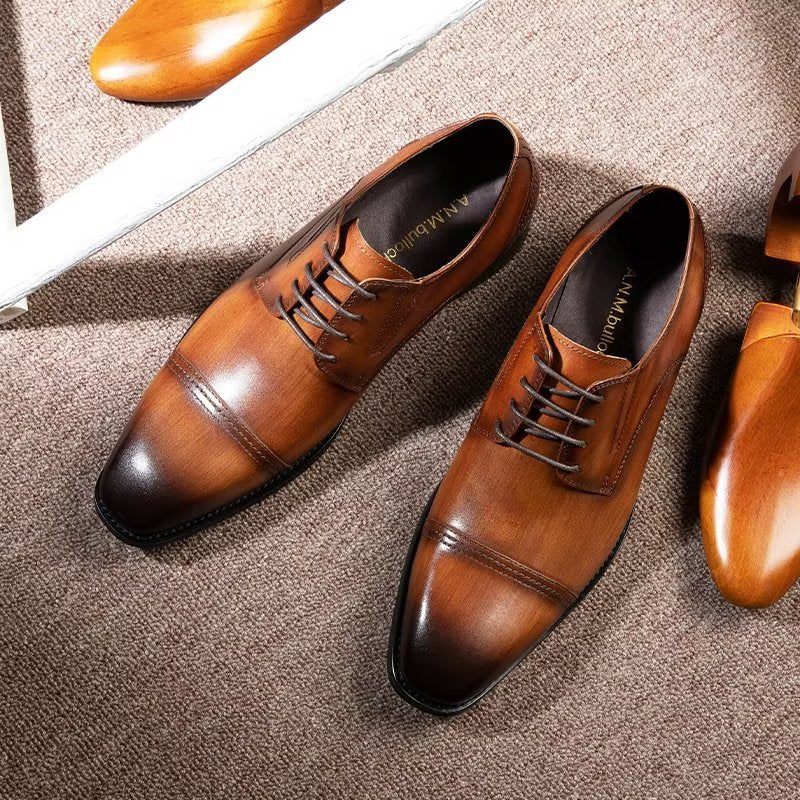 Sapatos Formais Masculinos Com Padrão Requintado Derby - Café