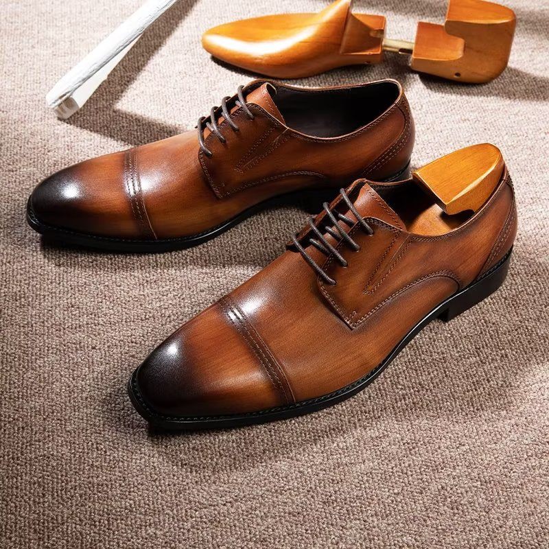 Sapatos Formais Masculinos Com Padrão Requintado Derby - Café