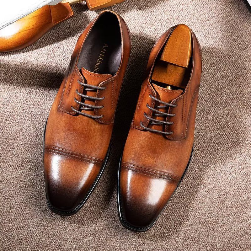 Sapatos Formais Masculinos Com Padrão Requintado Derby - Café