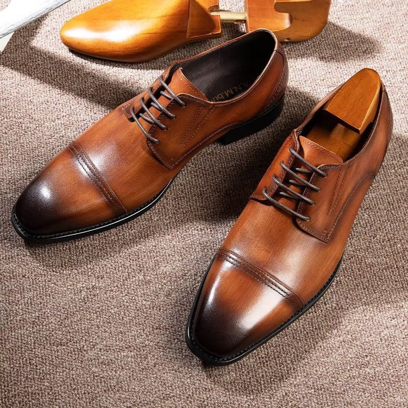 Sapatos Formais Masculinos Com Padrão Requintado Derby - Café