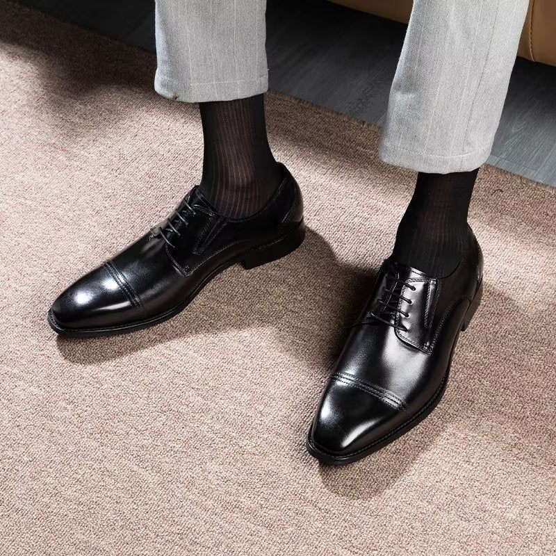 Sapatos Formais Masculinos Com Padrão Requintado Derby - Preto