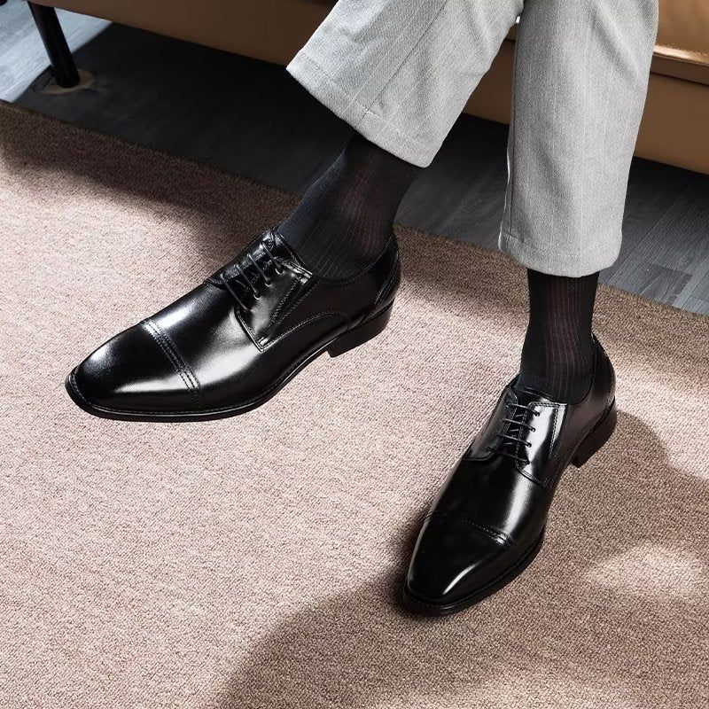 Sapatos Formais Masculinos Com Padrão Requintado Derby - Preto