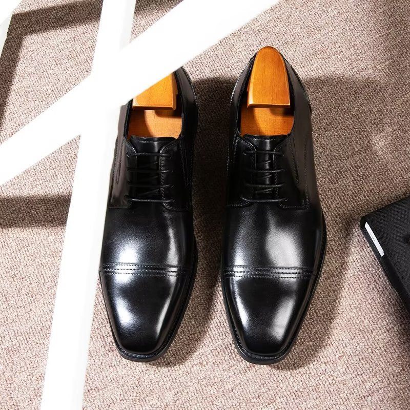 Sapatos Formais Masculinos Com Padrão Requintado Derby - Preto