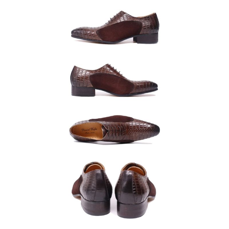 Sapatos Formais Masculinos Com Patchwork E Bico Fino Oxford - Café