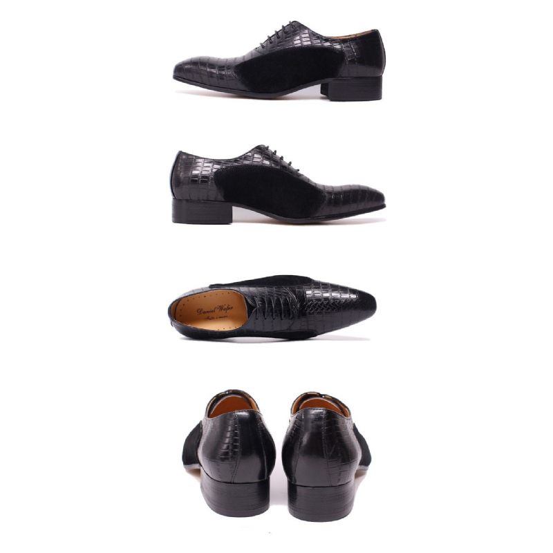 Sapatos Formais Masculinos Com Patchwork E Bico Fino Oxford - Preto