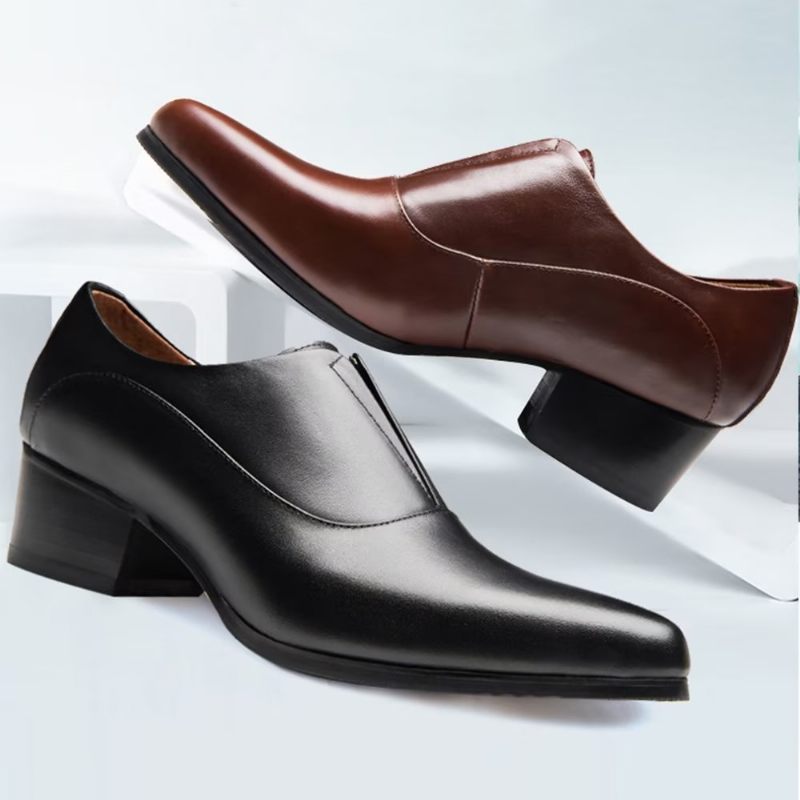 Sapatos Formais Masculinos Com Relevo Elegancelux Sociais Deslizantes - Café