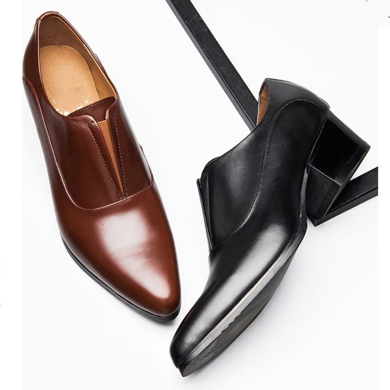 Sapatos Formais Masculinos Com Relevo Elegancelux Sociais Deslizantes - Café