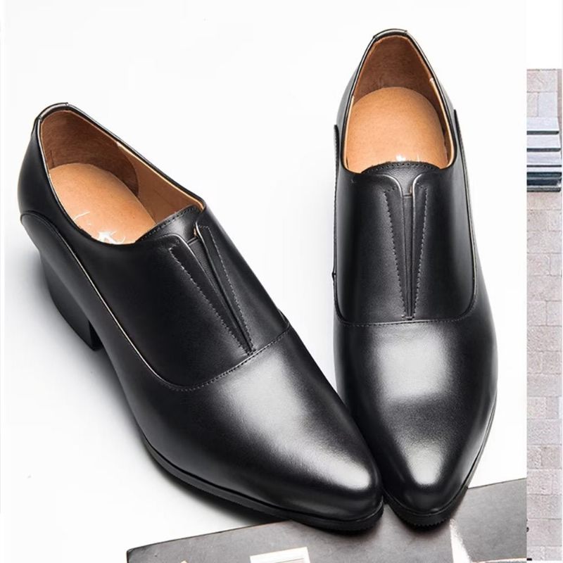 Sapatos Formais Masculinos Com Relevo Elegancelux Sociais Deslizantes - Preto