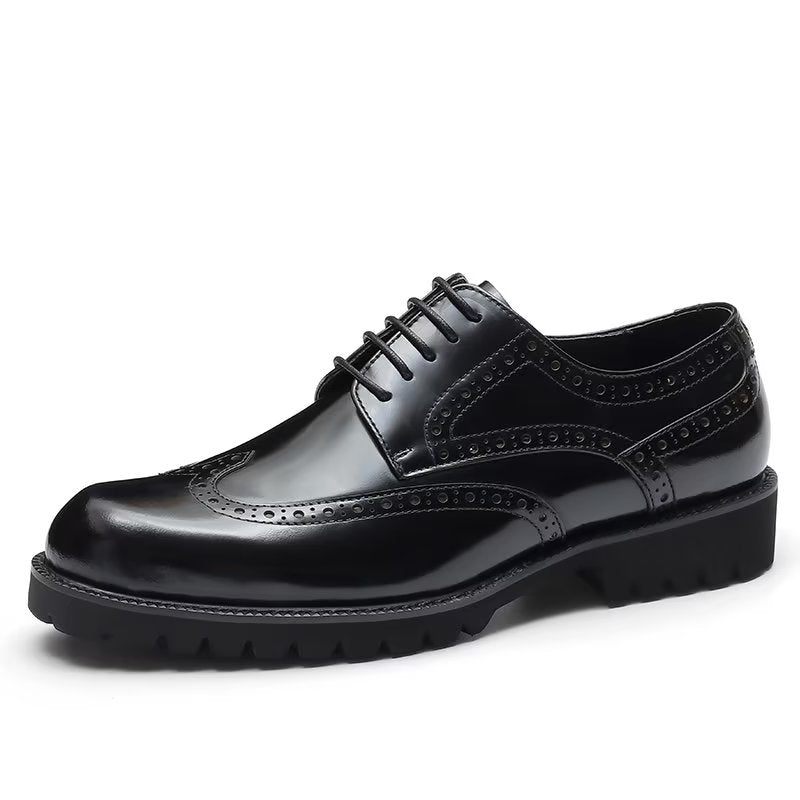 Sapatos Formais Masculinos Com Relevo Elegante Brogue - Preto