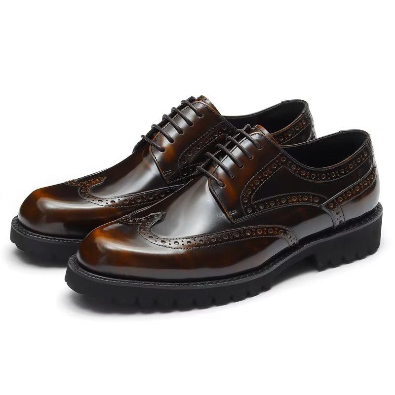 Sapatos Formais Masculinos Com Relevo Elegante Brogue - Café