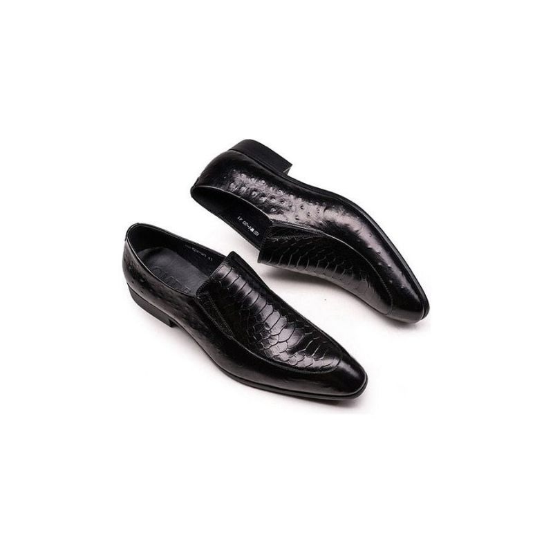 Sapatos Formais Masculinos Com Textura Crocodilo Couro Slip-on Oxford Brogues - Preto