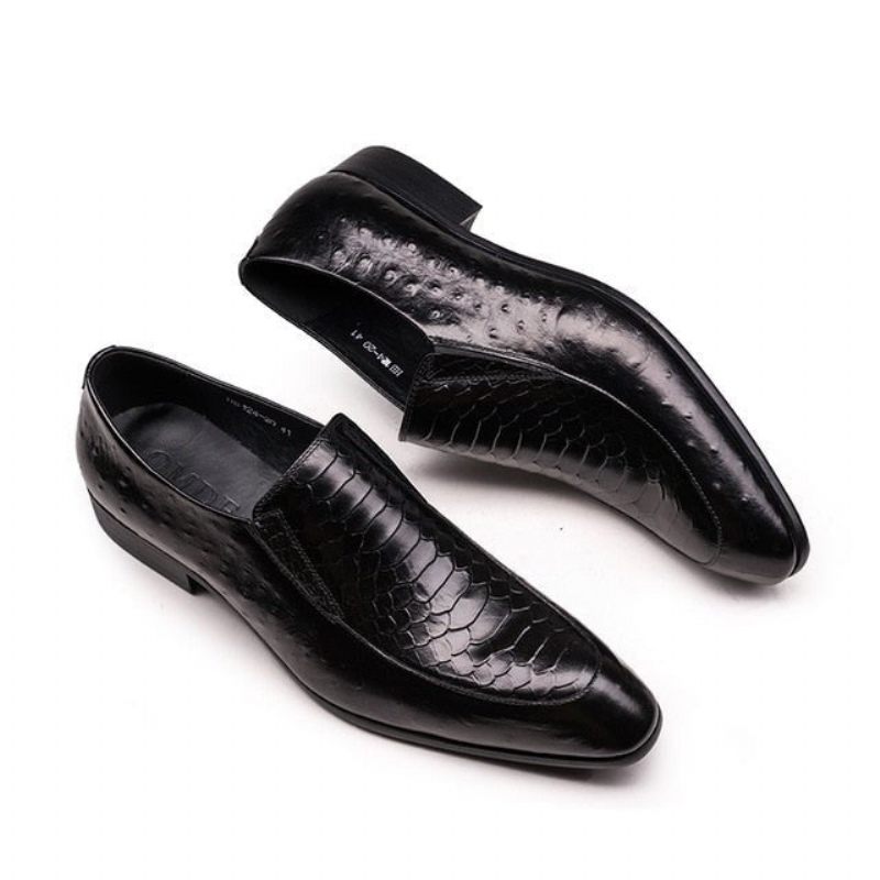 Sapatos Formais Masculinos Com Textura Crocodilo Couro Slip-on Oxford Brogues - Preto