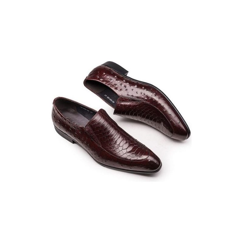 Sapatos Formais Masculinos Com Textura Crocodilo Couro Slip-on Oxford Brogues - Vermelho