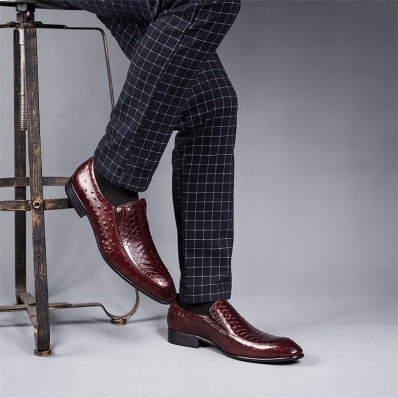 Sapatos Formais Masculinos Com Textura Crocodilo Couro Slip-on Oxford Brogues - Vermelho