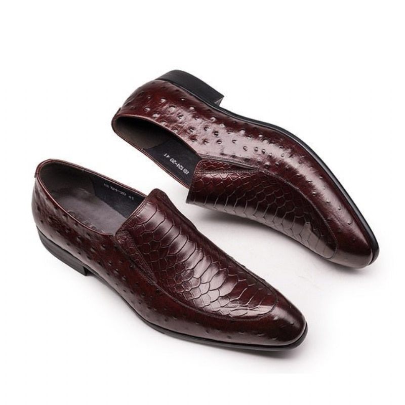 Sapatos Formais Masculinos Com Textura Crocodilo Couro Slip-on Oxford Brogues - Vermelho