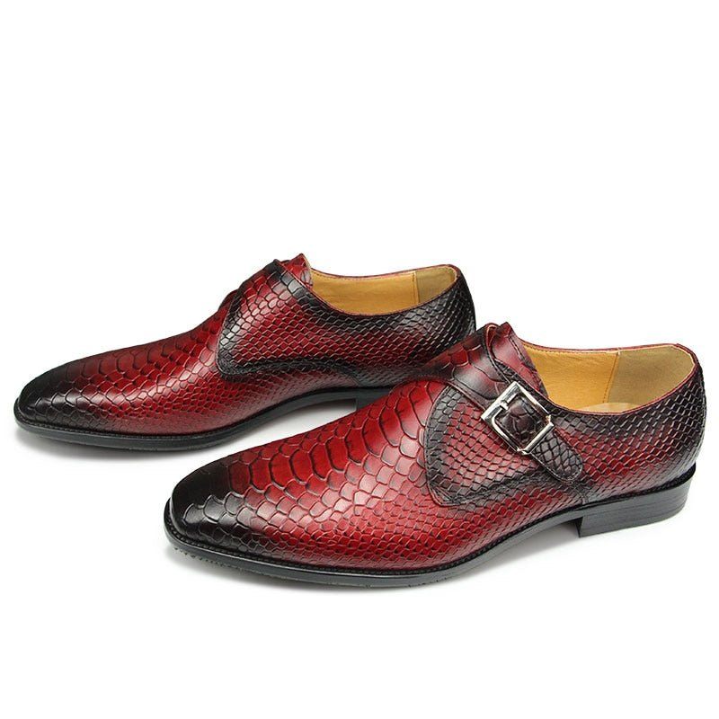 Sapatos Formais Masculinos Com Textura Crocodilo E Bico Fino Monkstrap - Vermelho