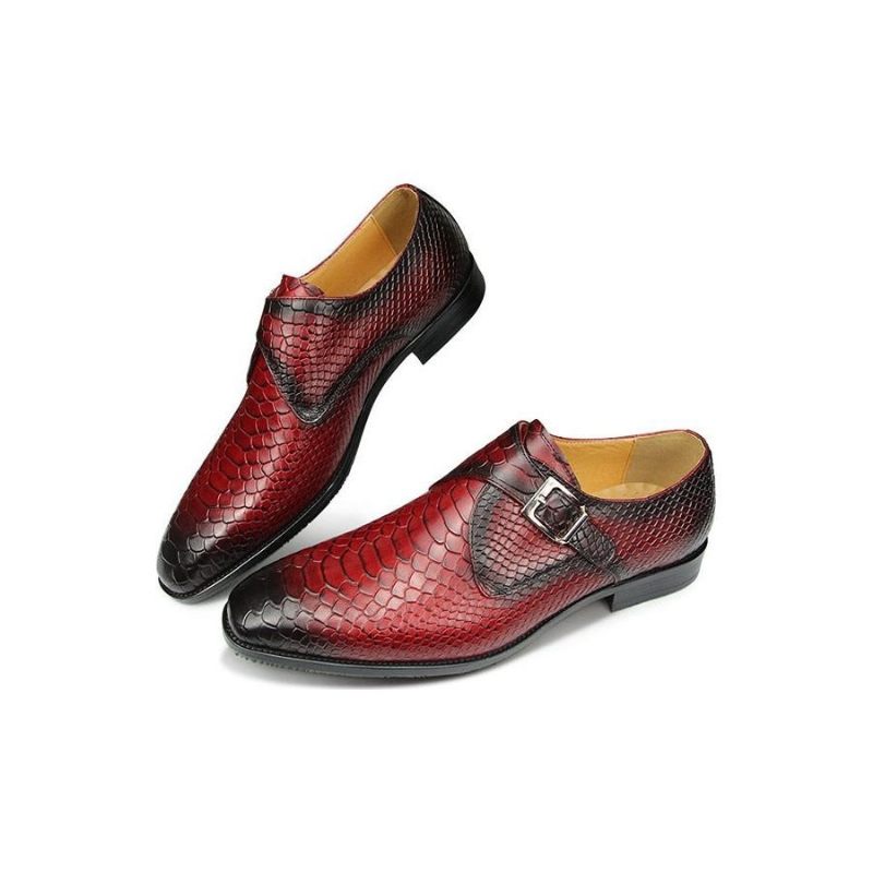 Sapatos Formais Masculinos Com Textura Crocodilo E Bico Fino Monkstrap - Vermelho