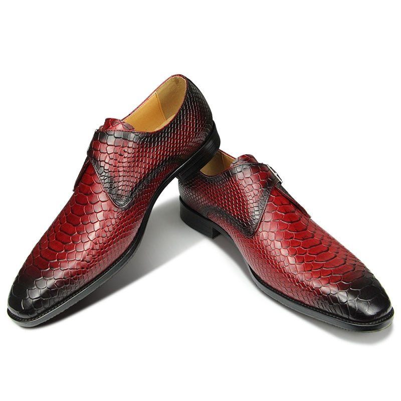 Sapatos Formais Masculinos Com Textura Crocodilo E Bico Fino Monkstrap - Vermelho