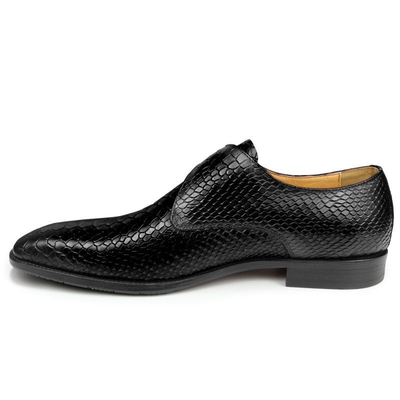 Sapatos Formais Masculinos Com Textura Crocodilo E Bico Fino Monkstrap - Preto